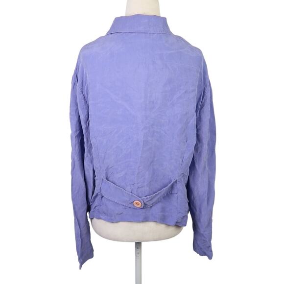 Vintage 80s Clues Periwinkle Blue Silk Button Down Blouse Top L - Picture 4 of 5